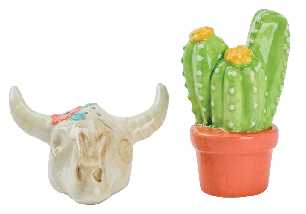 [Australia - AusPower] - Boston Warehouse Desert Cactus and Skull Salt & Pepper Shakers, 2 piece set, Hand-painted ceramic 