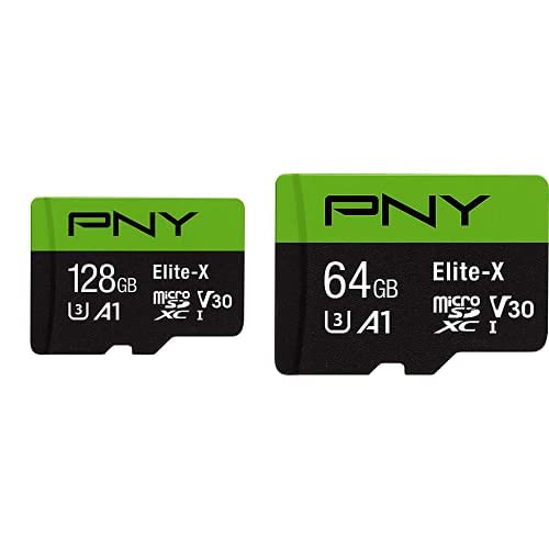 [Australia - AusPower] - PNY 64GB Elite-X Class 10 U3 V30 MicroSDXC Flash Memory Card with PNY Elite-X Micro SD 128GB, U3, V30, A1, Class 10 