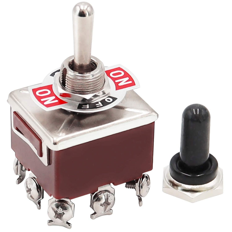 [Australia - AusPower] - mxuteuk Heavy Duty Rocker Toggle Switch 3 Position 3PDT 9 Terminal ON/Off/ON 15A 250V 10A 380V Toggle Switches with Metal Knob Cover Cap Waterproof TEN-303 