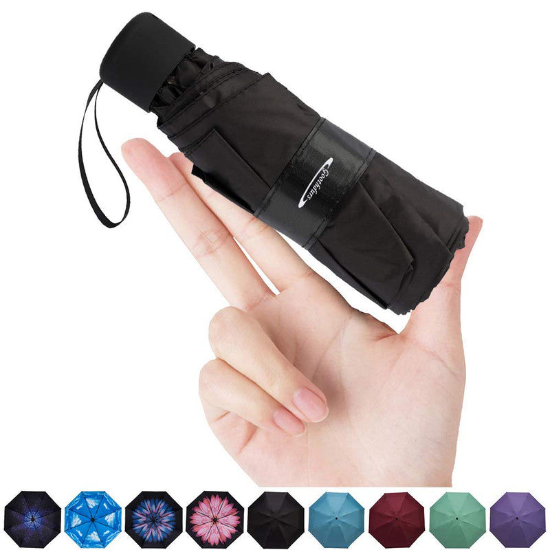 [Australia - AusPower] - Goothdurs Mini Travel Compact Windproof Umbrella - Small Folding Lightweight Sun & Rain Umbrellas with 95% UV Protection for Women Men A1_Black 