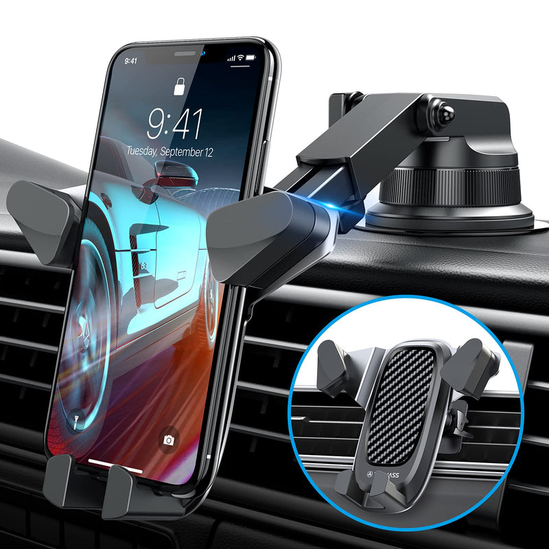[Australia - AusPower] - VANMASS Gravity Car Phone Mount, 【Newest】 Auto Clamping Car Phone Holder, Univarsal Handsfree Phone Mount for Car Dash Windshield Vent Compatible iPhone 13 12 11 Pro Max X 8 7 Galaxy S21 S20 Note 20 Black 