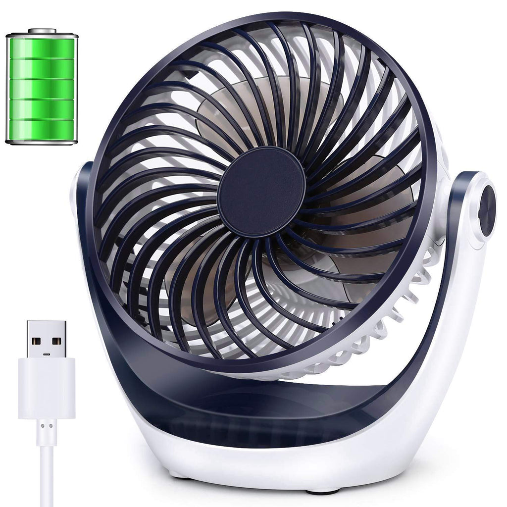 [Australia - AusPower] - Aluan Desk Fan Small Table Fan with Strong Airflow Rechargeable Battery Operated Portable Fan 3 Speeds Adjustable Head 360°Rotatable Mini Personal Fan for Home Office Bedroom Table and Desktop 