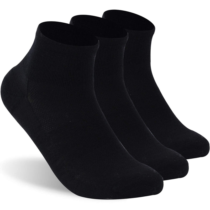 [Australia - AusPower] - Athletic Ankle Socks, RTZAT Men's Women's 90% Merino Wool Thin Ultra-Light Running Moisture Wicking Socks, 3 Pairs #Black Large 