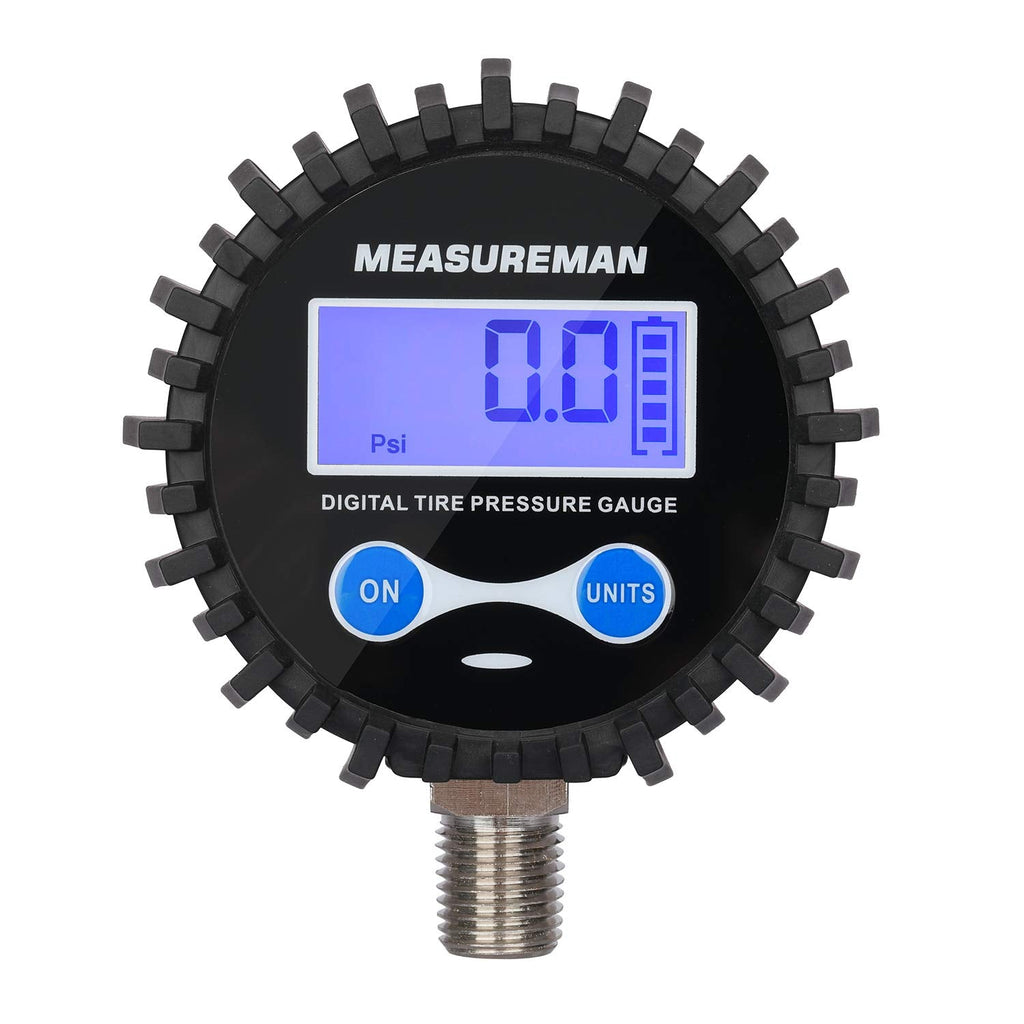 [Australia - AusPower] - Measureman 2-1/2" Dial Size Digital Air Pressure Gauge with 1/4'' NPT Bottom Connector and Protective Boot, 0-200psi, Accuracy 1%, Battery Powered, with LED Light 2.5" 1/4"NPT lower Long thread 0-200psi 