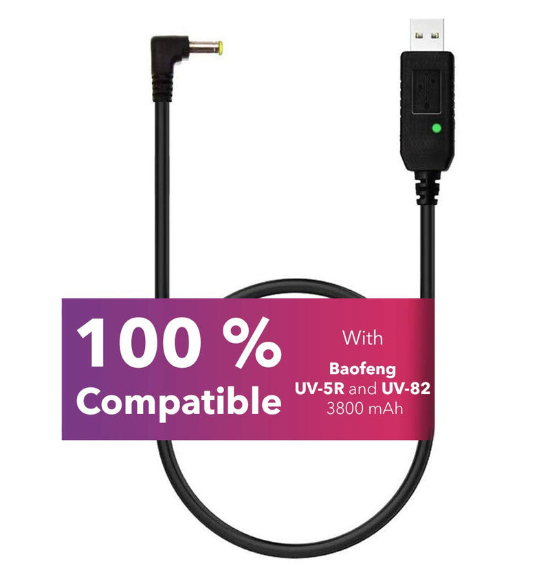 [Australia - AusPower] - Mirkit 2.5mm USB Charger Cable with Light Indicator for Baofeng Battery UV-5R and UV-82 3800mAh BL-5L and BL-8 High Capacity Batteries for Two Way Radios 