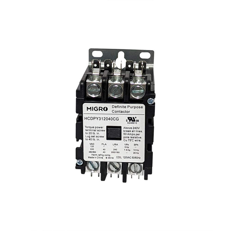 [Australia - AusPower] - Migro 40 Amp 3 Pole Normally Open NEMA 600V HVAC Definite Purpose Contactor – 110/120VAC Coil, Inductive 40A, Resistive 50A 