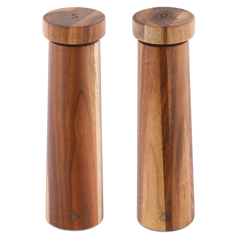 [Australia - AusPower] - Navaris Salt and Pepper Mill Set - Adjustable Acacia Wood Salt and Pepper Grinders Shakers with Ceramic Grinding Core for Home, Restaurants - Design 1 