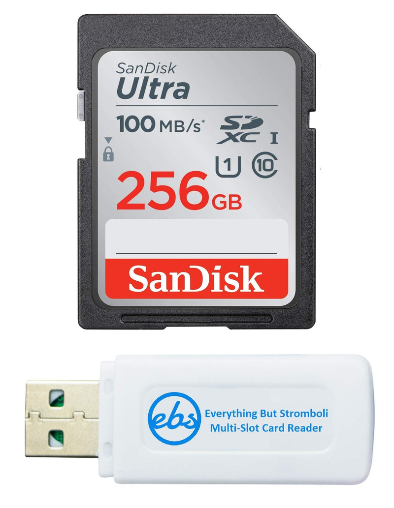 [Australia - AusPower] - SanDisk 256GB SD Ultra Memory Card for Nikon Coolpix Camera Works with A900, A100, P1000, W100, W300, B700 (SDSDUNR-256G-GN6IN) Bundle with (1) Everything But Stromboli SDXC & Micro Card Reader 