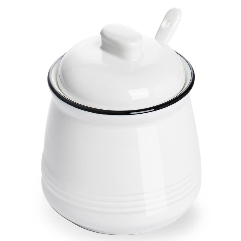 [Australia - AusPower] - Porcelain Salt Bowl with Lid and Spoon,Ceramic Sugar Bowl 12oz (White) White 