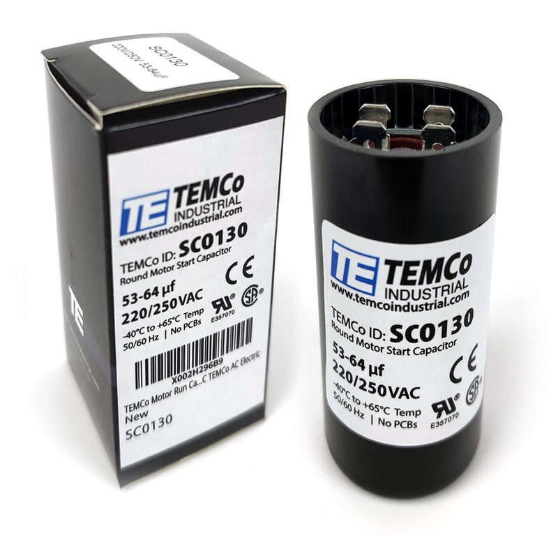 [Australia - AusPower] - TEMCo 53-64 uf/MFD 220-250 VAC Volts Round Start Capacitor 50/60 Hz AC Electric - Lot -1 53-64 uf (1 Pack) 