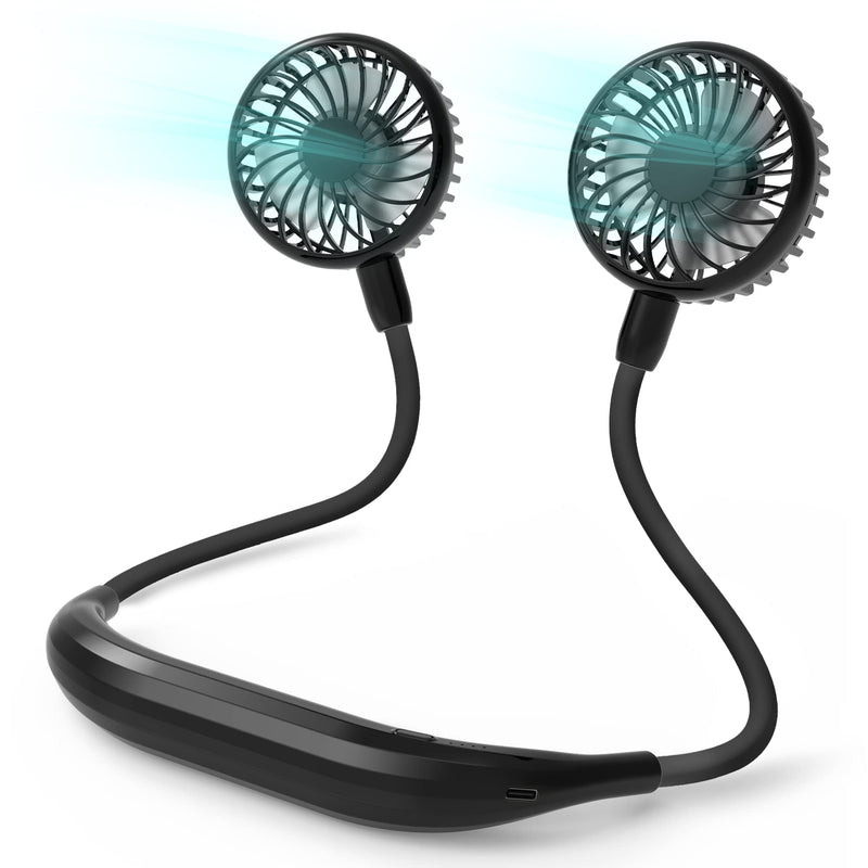 [Australia - AusPower] - Portable Neck Fan, 2600mAh Battery Operated Ultra Quiet Hands Free USB Fan with Strong Wind, 360° Adjustable High Flexibility Wearable Personal Fan for Home Office Outdoor Travel (Dark Blue) Black 
