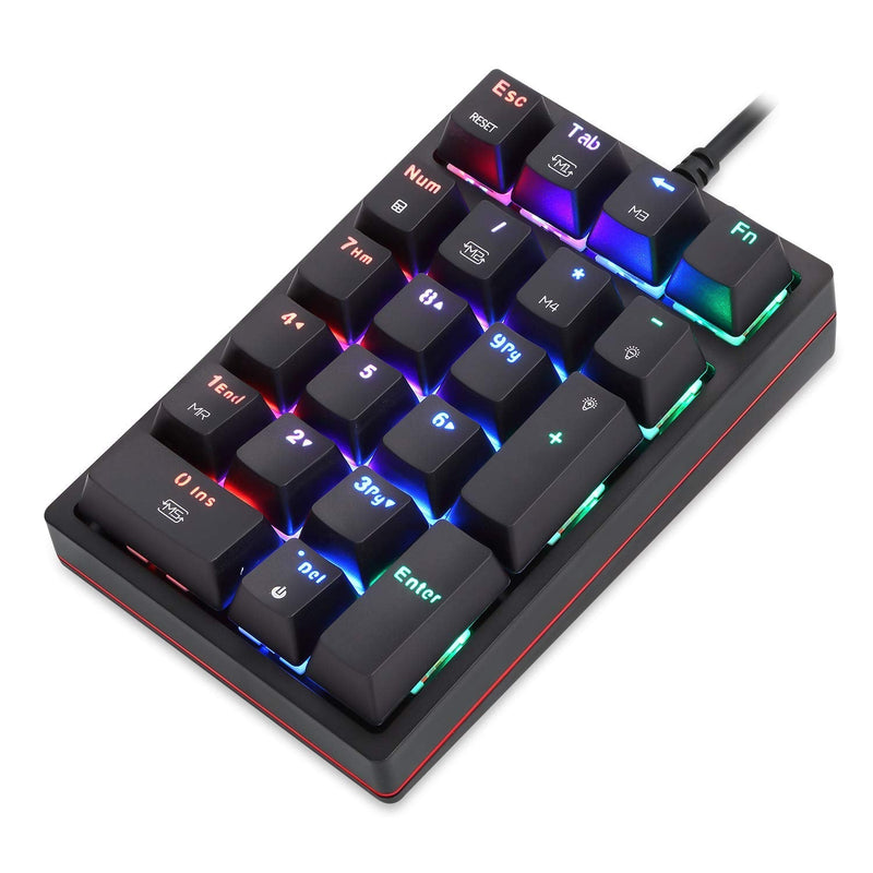[Australia - AusPower] - Motospeed Macro Mechanical Numeric Keypad USB Wired 21 Keys Mini Numpad Portable Keypad RGB Backlight Gaming Keypad Extended Layout for Cashier(Fully Programmable Keys) Blue Switch 