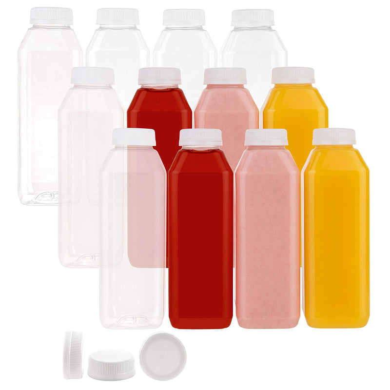 [Australia - AusPower] - Disposable Plastic Juice Bottles-16 Oz with Lids | 12 Pack | for Water, Orange Apple Lemon Juicing, Smoothies, Milk, Reusable, BPA Free, Tamper-Proof Caps, Catering, Takeout 