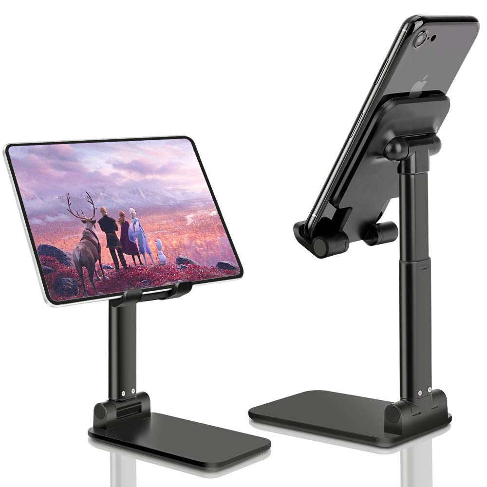 [Australia - AusPower] - B-Land Adjustable Cell Phone Stand, Foldable Portable Phone Stand Phone Holder for Desk, Desktop Tablet Stand Compatible with iPhone 11 Pro XS Max XR X Samsung Galaxy S10 S9 & Tablets (Black) Black 