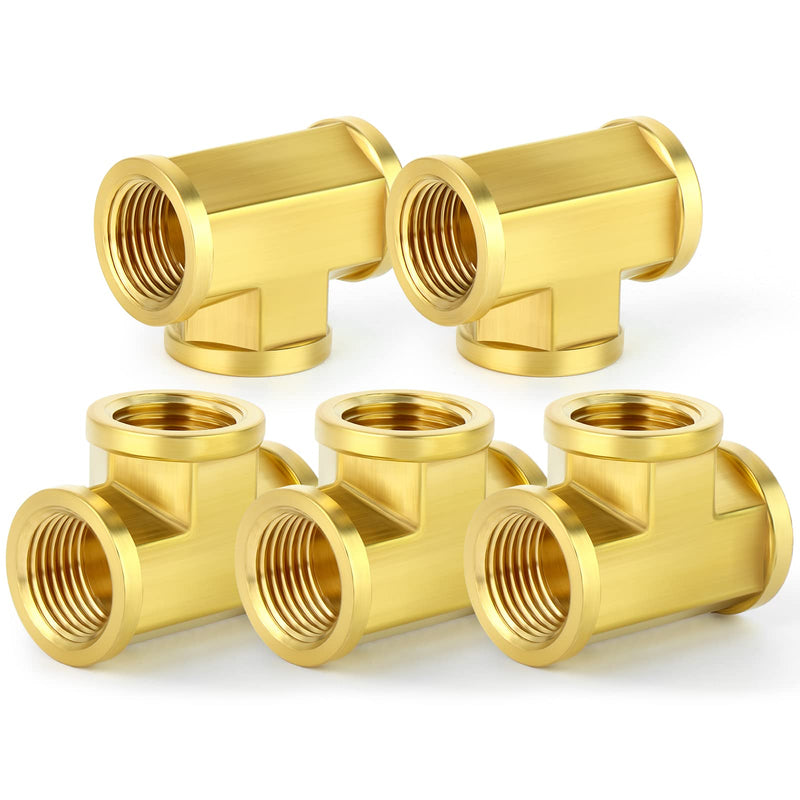 [Australia - AusPower] - TAISHER 5Pcs Brass Tee Fitting, 1/4" x 1/4" x 1/4" NPT Female Pipe Fittings 1/4" FNPT 5 