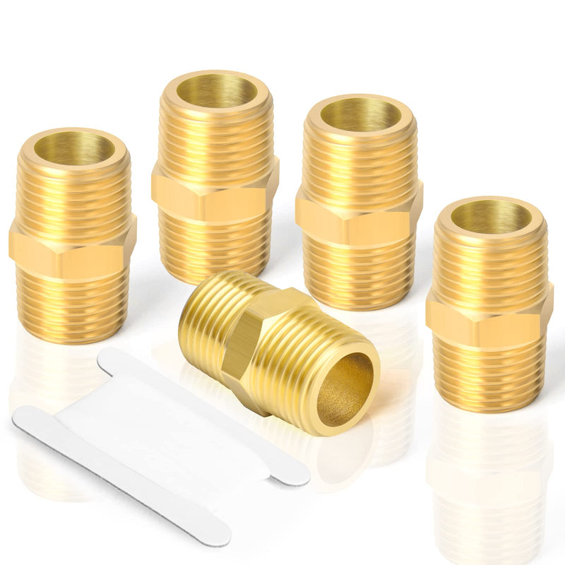 [Australia - AusPower] - TAISHER 5PCS Brass Pipe Fitting, Reducer Adapter, Hex Nipple, 3/4-Inch Male Pipe x 3/4-Inch Male Pipe 3/4" NPT 5 