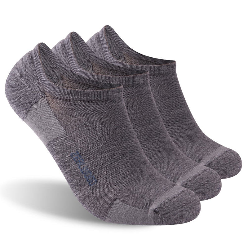 [Australia - AusPower] - Athletic Running Socks, ZEALWOOD Unisex Merino Wool Anti-blister Cushion Hiking Socks,1/3 Pairs 3xgrey-no Show Large 