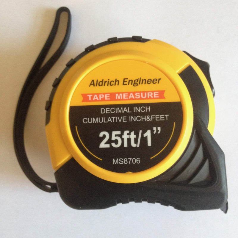 [Australia - AusPower] - Decimal Inch Tape Measure, 25 Foot, Black Marks Even hundredths of an inch, Black Numbers for Tenths of an inch and inches, red for feet and inches, Magnetic Three Rivet Hook, Tape Lock, Belt Clip. 