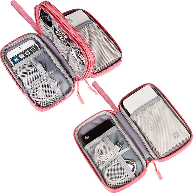[Australia - AusPower] - 2PCS Electronic Organizer Pouch Bag, Travel Cable Organizer Bag Pouch Electronic Accessories Carry Case, Small Electronic Organizer Cable Bag for Cable, Charger, Phone, USB, SD Card, Earphone, Pink DY01-Pink-Small+Big 
