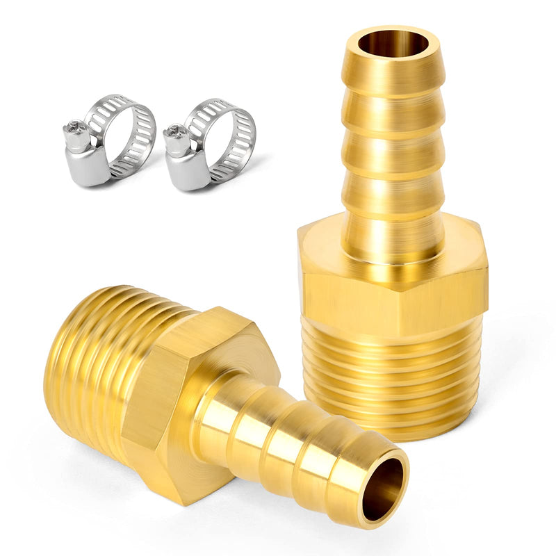 [Australia - AusPower] - TAISHER 5 PCS Brass of Hose Barb Fittings 1/2"(12.7mm) Barb x 1/2" MNPT Pipe Adapter Air Hose Fitting with 5 PCS Hose Clamp 1/2" Barb x 1/2" MNPT 
