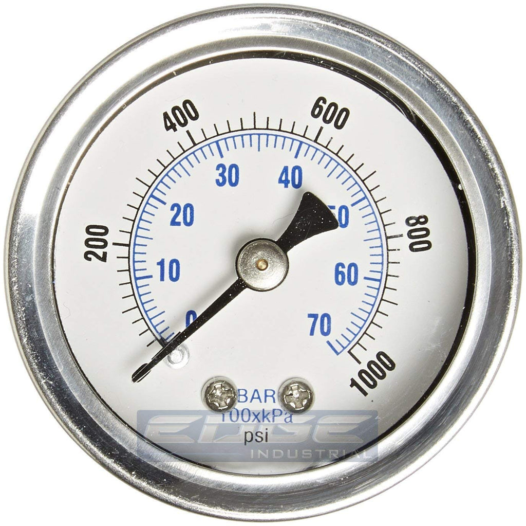 [Australia - AusPower] - GAUGE Stainless Steel Liquid Filled Pressure, Back Mount 1/8" NPT, 1.5" FACE DIAL, WOG Rated (0-1,000 PSI) 0-1,000 PSI 