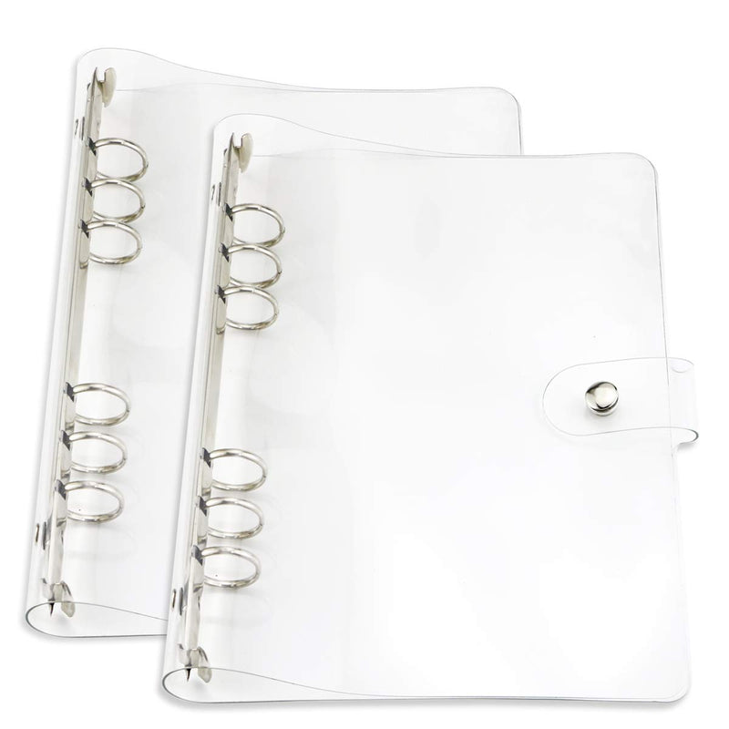 [Australia - AusPower] - Newbested 2 Pack A5 Transparent Soft PVC 6 Holes Binder Notebook Covers,Snap Button Closure Refillable Notebook Round Ring Binder Cover Protector(Paper Not Included) 