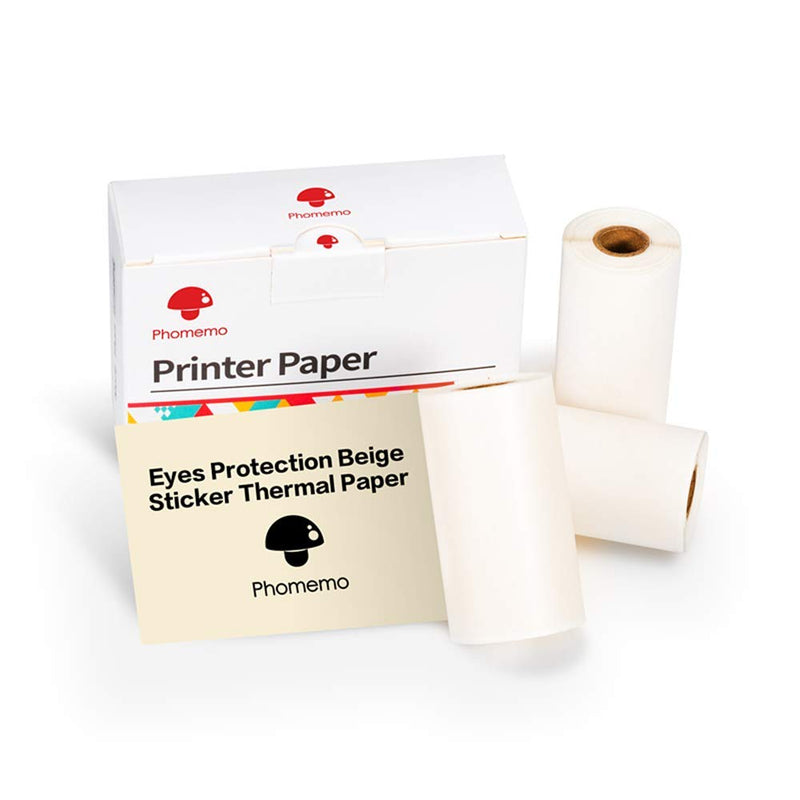 [Australia - AusPower] - Phomemo Eyes Protection Beige Thermal Paper- for Phomemo M02/M02 Pro/M02S/M03 Pocker Printer, 50mm x 3m, Diameter 30mm, 3 Rolls 