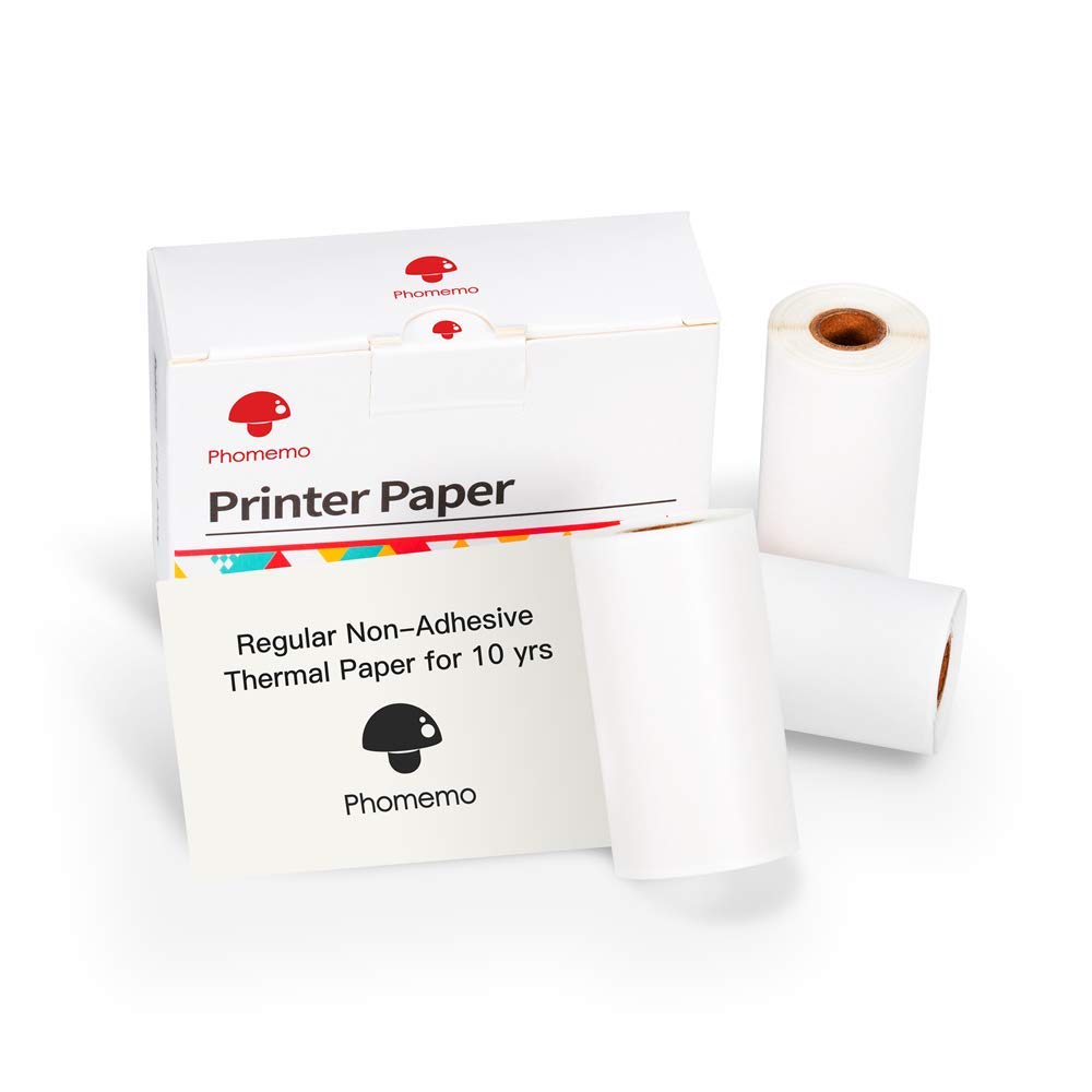 [Australia - AusPower] - Phomemo White Non-adhesive Thermal Paper for Phomemo M02/M02 Pro/M02S/M03, Black Character, 53mm x 8m, Diameter 30mm 