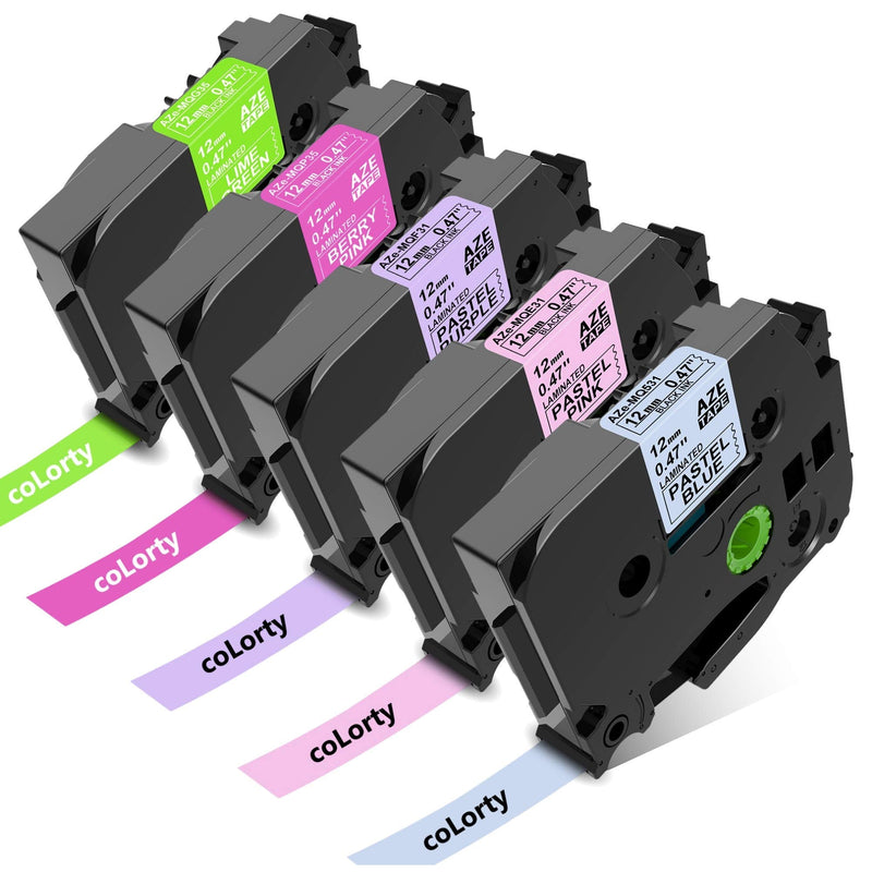 [Australia - AusPower] - Replacement for Brother P-Touch Label Maker Tape TZe 12mm 0.47 Inch Laminated TZ Colored Tape Compatible with Brother P Touch Label Maker PT-D210 PT-H110 PT-1880 PT-D400, 1/2" x 26.2', 5 Pack 