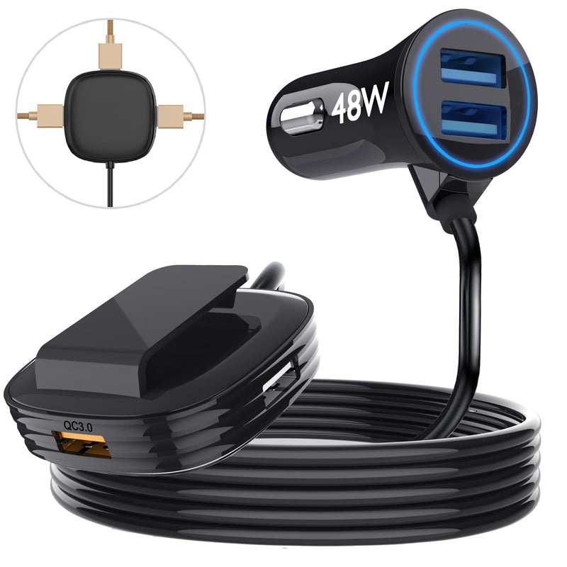 [Australia - AusPower] - 5 Multi Port Car Charger - Car Charger Adapter, 48W QC3.0 High Power Car Charger Multiple Ports for Smart Phone,9.6A(Max) USB Hub,Cigarette Lighter Charger with 5FT Cable for Back Seat Charging 