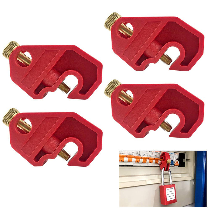 [Australia - AusPower] - QWORK Heavy Duty Red Universal Circuit Breaker Lockout with Screw, 4 Pack, Suitable for Single & Multi Pole Breakers, Durable, Safe 
