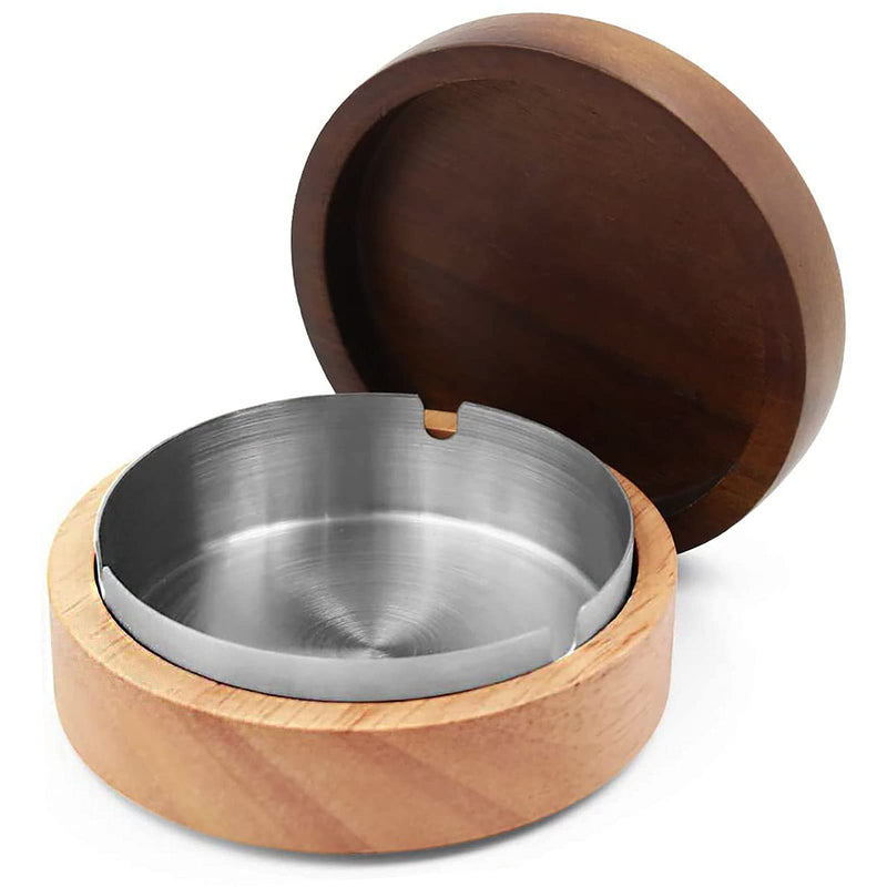 [Australia - AusPower] - VViN Windproof Ash Tray for Weed with Lid - Large, Cigarette Ashtray Wood with Stainless Steel Liner for Outdoors and Indoors Use, Smoking Ashtray for Home Office 