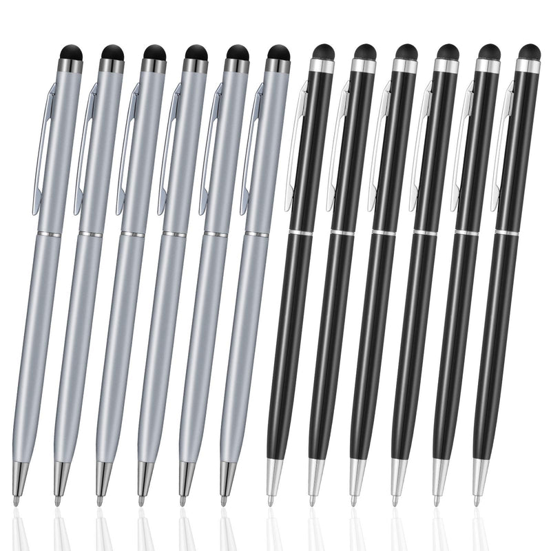 [Australia - AusPower] - ORIbox Stylus Pen,12pcs Universal 2 in 1 Capacitive Stylus Ballpoint Pen for iPad,iPhone,Samsung,HTC,Kindle,Tablet,All Capacitive Touch Screen Device(6 Black,6 Sliver), Model: Oribox Stylus Pen P3PEN 