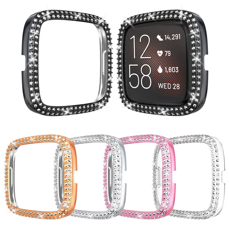 [Australia - AusPower] - [5-Pack] Protector Case Compatible with Fitbit Versa 2 Cover, Bling Double Row Crystal Diamonds PC Plated Bumper Frame Smartwatch Accessories (5 Colors, Versa 2) 5 colors 