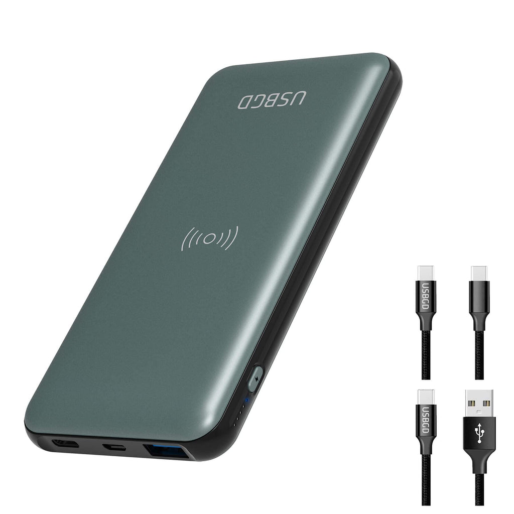 [Australia - AusPower] - USBGD Wireless Portable Charger Power Bank 10000mAh, Mobile Phone External Battery Pack with USB-C PD Fast Charge and Quick Charge 3.0 Compatible with iPhone, Samsung, AirPods(2 Short Cables Included) 