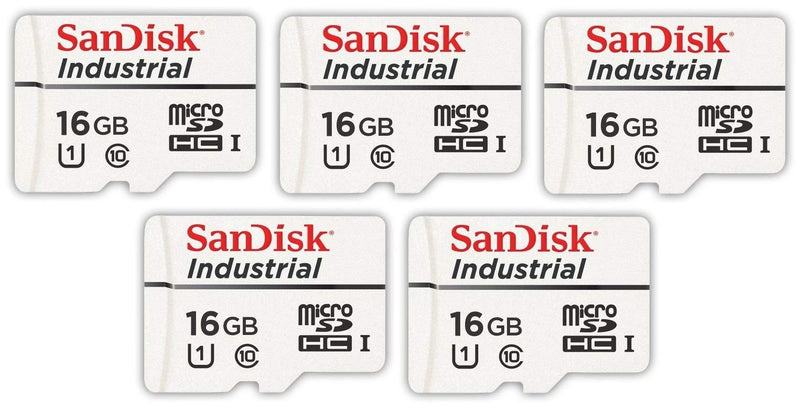 [Australia - AusPower] - SanDisk Industrial 16GB Micro SD Memory Card Class 10 UHS-I MicroSDHC (Bulk 5 Pack) in Cases (SDSDQAF3-016G-I) Bundle with (1) Everything But Stromboli Card Reader 