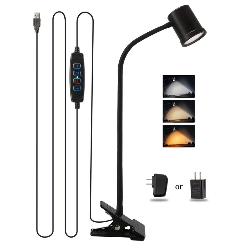 [Australia - AusPower] - Clip on Light Reading Light, 3000K - 6500K Clamp Desk Lamp, 10-Level Brightness Clamp Light, High≥90+CRI Eye Protect Clip on reading Lamp, 360° Flexible Gooseneck Book Light for Desk Bedside Headboard Black 