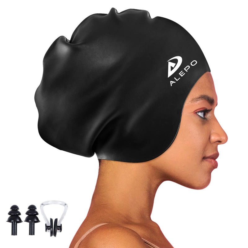 [Australia - AusPower] - Alepo Extra Large Swim Cap for Women Men, Durable Silicone Swimming Hat with Ear Protection, Unisex Adults Bath Swimming Caps for Long Thick Curly Hair & Dreadlocks Braids Weaves Afro Hair 