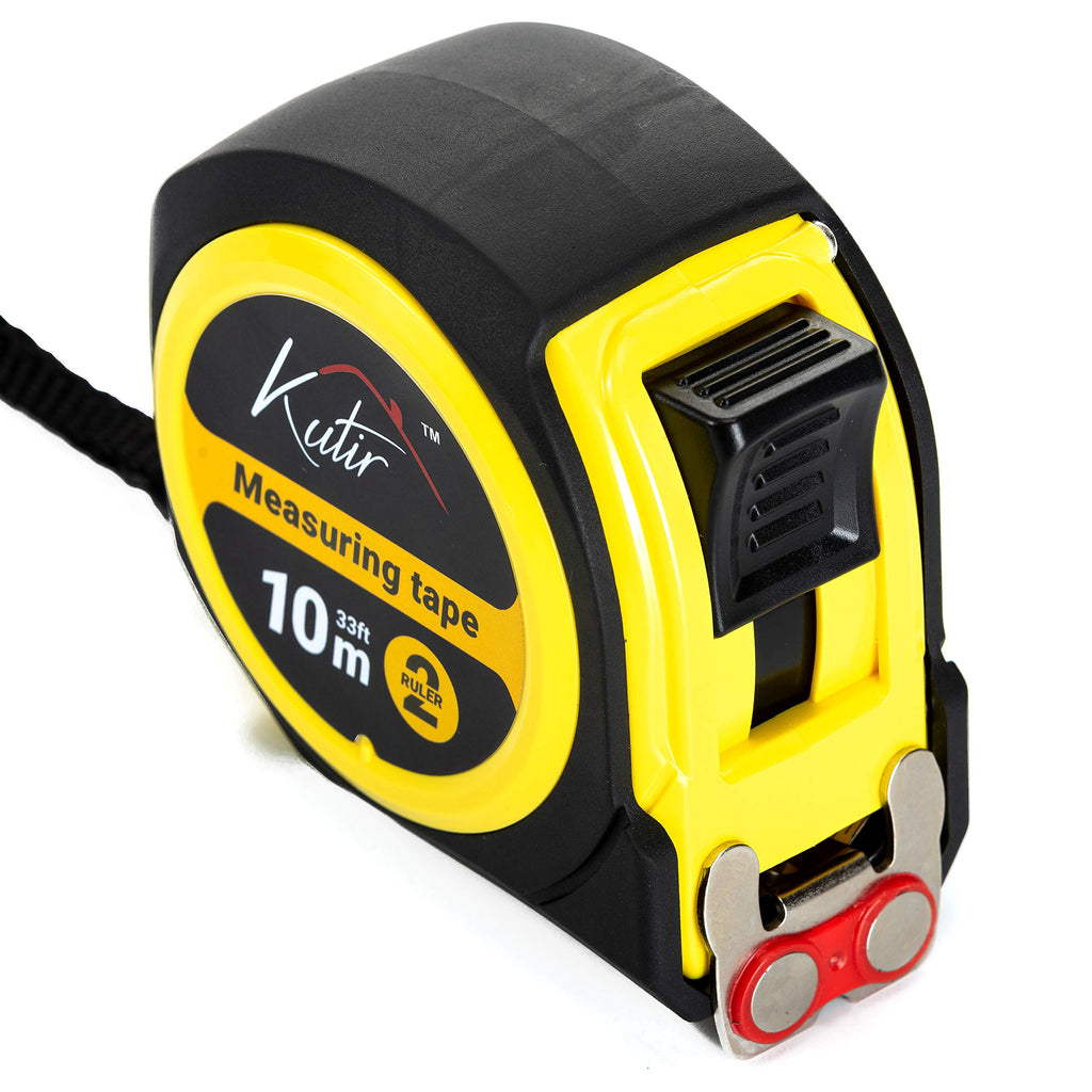[Australia - AusPower] - 33 Foot (10M) Measuring Tape by Kutir - Easy to Read Both Side Dual Ruler, Retractable, Heavy Duty, Magnetic Hook, Metric, Inches and Imperial Measurement, Shock Absorbent Rubber Case 