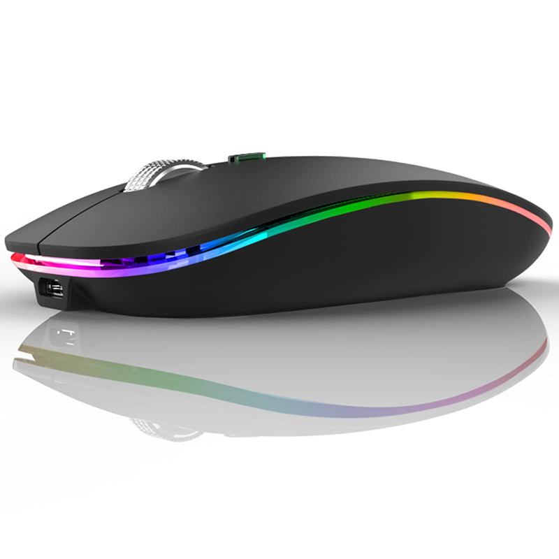 [Australia - AusPower] - TENMOS Wireless Bluetooth Mouse, LED Slim Dual Mode (Bluetooth 5.1 + USB) 2.4GHz Rechargeable Silent Bluetooth Wireless Mouse with Type C Adapter for Laptop/MacBook/iPad OS 13 and Above (Matte Black) Matte Black 