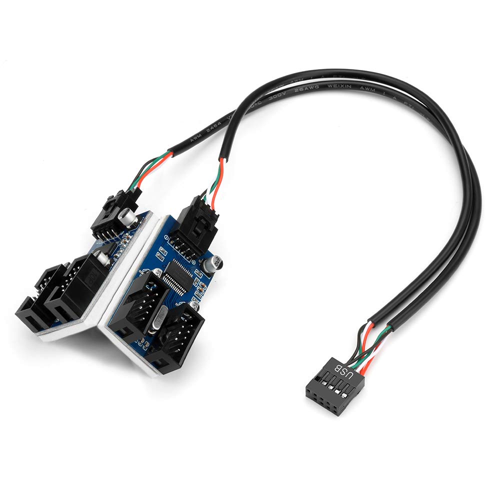 [Australia - AusPower] - Rocketek 9pin USB Header Male 1 to 4 Female Extension Card USB 2.0 Splitter Cable Connector for Motherboard, Adapter Port Multiplier for CPU, WiFi Receiver, Fans, and RGB Light … 