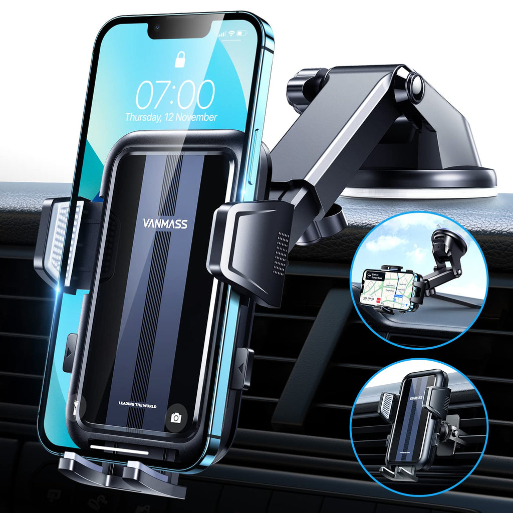 [Australia - AusPower] - VANMASS Car Phone Holder Mount [Big Phone Never Drop] Phone Holder for Car Heatproof Suction Cup, Hands-Free Windshield Air Vent Dashboard Phone Holder Stand Compatible with All iPhone Samsung, Black 