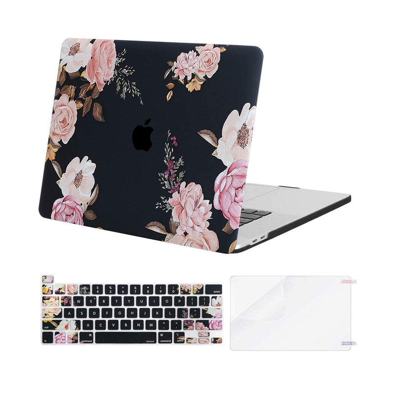 [Australia - AusPower] - MOSISO Compatible with MacBook Pro 16 inch Case 2020 2019 Release A2141 with Touch Bar Touch ID, Plastic Peony Hard Shell Case & Keyboard Cover Skin & Screen Protector, Black 