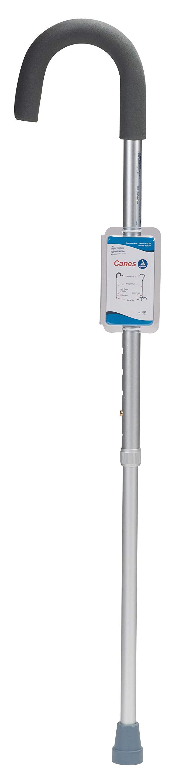 [Australia - AusPower] - Dynarex Lightweight Aluminum Contoured Comfortable Round Handle Cane with Foam Grip, Silver 