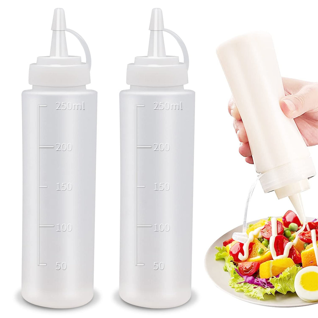 [Australia - AusPower] - Condiment Squeeze Bottles, Abnaok 2-Pack 8 oz Food Grade Plastic Squeeze Condiment Bottles with Twist On Cap Lids for Sauces, Paint,Oil, Condiments,Salad Dressings, Arts and Crafts 