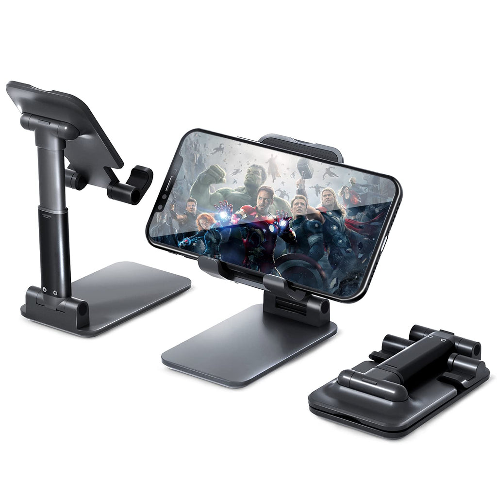 [Australia - AusPower] - Adjustable Cell Phone Stand, Fully Foldable Desktop Phone Holder Cradle Dock Holder,Tablet Stand for iPhone X Xr Xs max All Smart Phones and Tablets,Ipad(Black) Black 