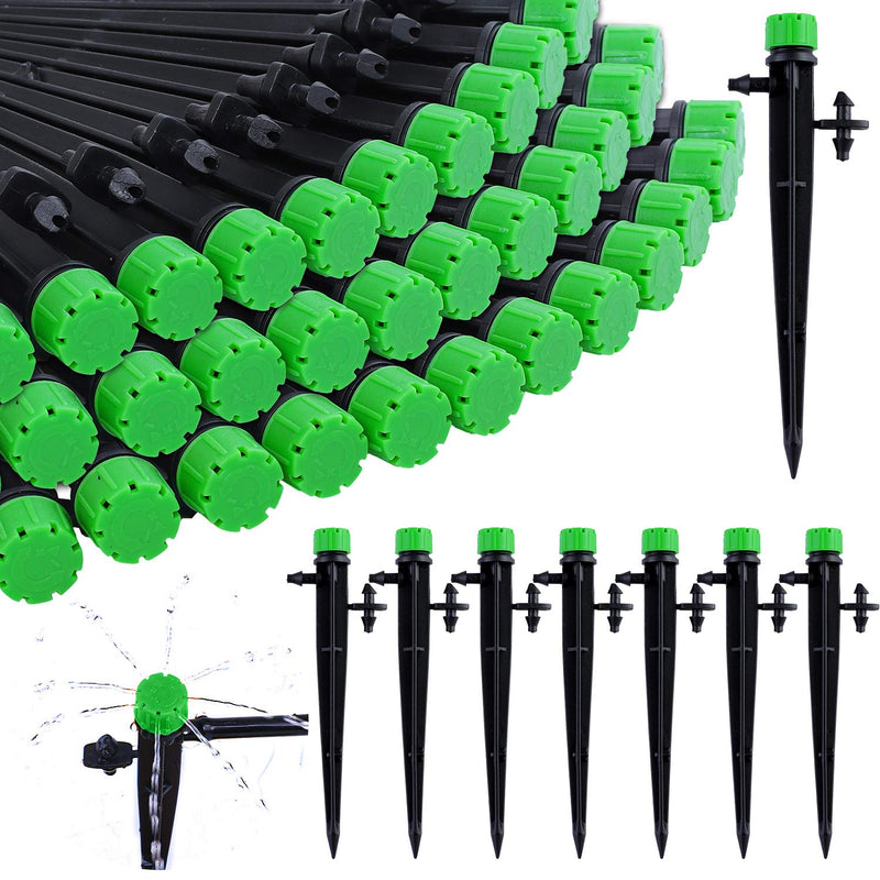 [Australia - AusPower] - URATOT 100 Pieces 360 Degree Adjustable Irrigation Drippers with Barbed Connector for 4/7 mm Tube, Water Flow Drip Stakes Emitter Drip System 
