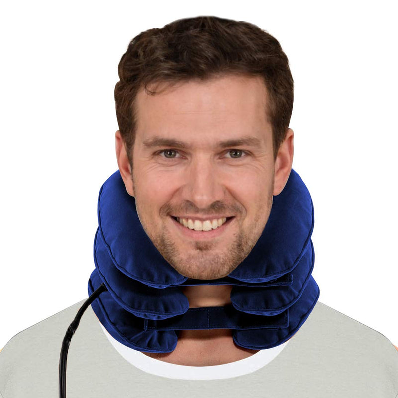 [Australia - AusPower] - Cervical Neck Traction Device for Instant Neck Pain Relief - Inflatable & Adjustable Neck Stretcher Neck Support Brace, Best Neck Traction Pillow for Home Use Neck Decompression Blue 