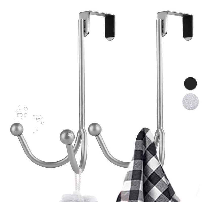 [Australia - AusPower] - Y&M 2PC Over The Door Hooks Double Hooks, Metal Door Hanger Twin Hooks Organizer for Hanging Coats, Hats, Robes, Towels- Silver 2 Silver 2P 