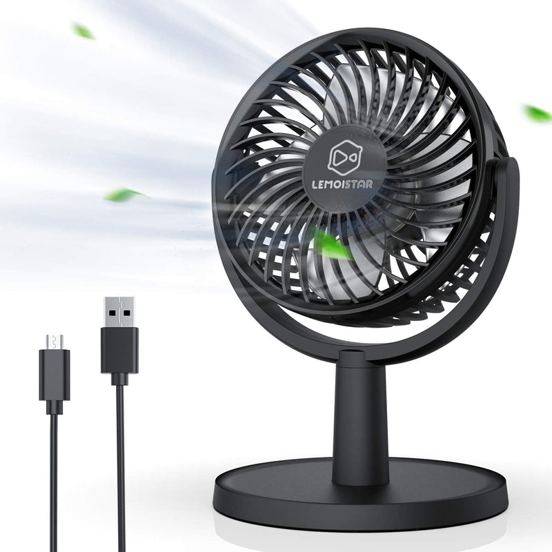[Australia - AusPower] - Small Personal USB Powered Fan with 4 Speeds, Portable Desk Fans with 310° Rotation, Mini Powerful Table Fans, Ultra Quiet Air Cooling Fan for Office, Bedroom, Easy to Storage, Strong, Compact, Black 4" Black 